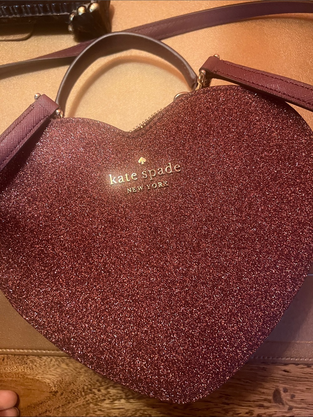 kate spade burgundy Glitter Heart Crossbody Purse - Picture 2 of 4